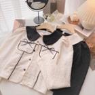 Long-sleeve Peter-pan Collar Two-tone Blouse