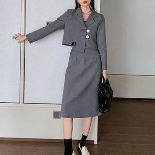 Set: Cropped Blazer + Midi Pencil Skirt