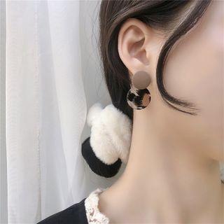 Leopard Print Disc Drop Sterling Silver Ear Stud Ear Stud - 1 Pair - Khaki & Black - One Size