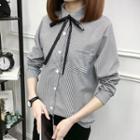 Bow-accent Pinstriped Shirt