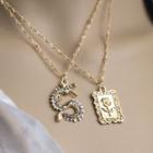 Set Of 2: Rose Necklace + Dragon Necklace Set Of 2 - Gold - One Size