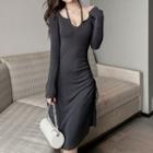 Long-sleeve Cut Out Drawstring Dress