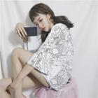 3/4-sleeve Giraffe Print T-shirt As Shown In Figure - One Size