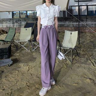 Short-sleeve Plain Shirt / Wide-leg Dress Pants