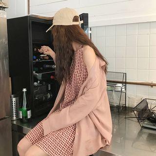 Plain Long-sleeve Loose-fit Shirt / Pattern Halter Sleeveless Dress