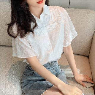 Short-sleeve Plain Ruffled Shirt