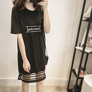 Mesh Panel Print T-shirt Dress