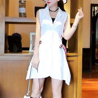 Lace-up Side Notched Lapel Sleeveless A-line Dress