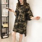 3/4-sleeve Camo T-shirt Dress