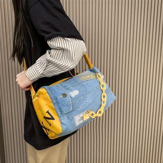 Color Block Denim Panel Crossbody Bag