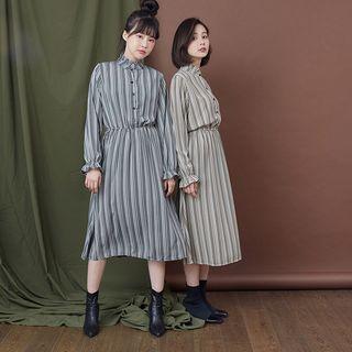 Long-sleeve Midi Striped Chiffon Dress