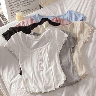Short-sleeve Lettuce Edge Henley Top