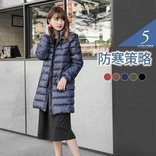 Zippered Long Hooded Down Coat