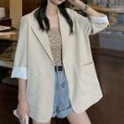 3/4-sleeve Single-breasted Blazer / Flower Print Cropped Camisole
