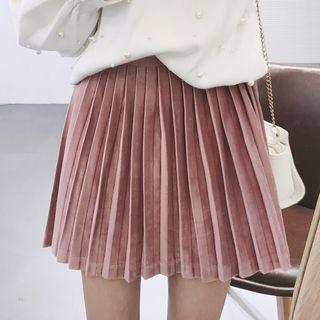 Velvet Pleated A-line Mini Skirt