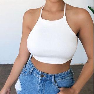 Halter-neck Open-back Cropped Camisole Top