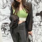 Chiffon Button-up Hooded Jacket