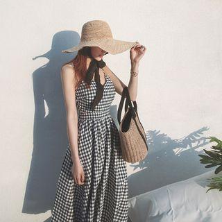 Beribboned Back Gingham Long Sundress
