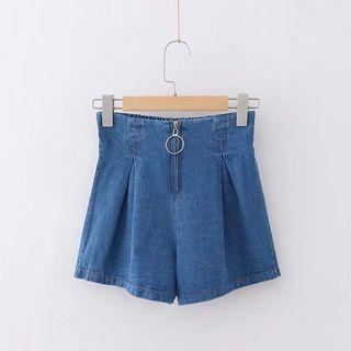 Half Zip Denim Shorts