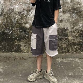 Two-tone Wide-leg Cargo Shorts