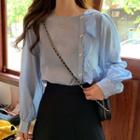 Ruffled Side-buttoned Blouse Blue - One Size