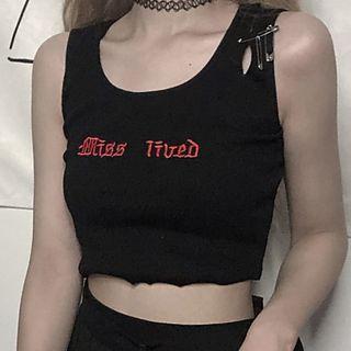 Cropped Letter Tank Top Black - One Size