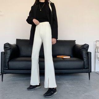 High-waist Plain Split Wide Leg Pants