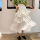 Crinkled A-line Midi Tiered Skirt
