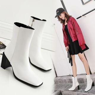 Square Toe Chunky Heel Short Boots
