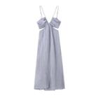 Spaghetti-strap Ruched Ribbon-back Midi A-line Dress