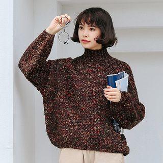 Mock-neck Melange Knit Sweater