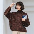 Mock-neck Melange Knit Sweater