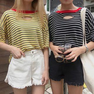 Short-sleeve Cut Out Striped T-shirt