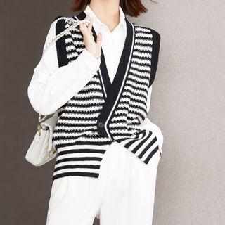 Striped Sweater Vest Black & White - One Size