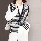 Striped Sweater Vest Black & White - One Size