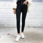 Button-fly Fleece Lined Skinny Jeans