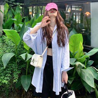 Striped Shirt / Plain Top / High-waist Plain Pants