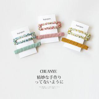 Set: Floral Print Fabric Hair Clip