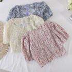 Square-neck Floral Puff-sleeve Top