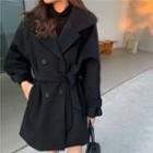 Double Breasted Plain Coat Coat - Black - One Size