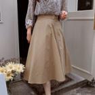 Band-waist Slit-side Flare Skirt Beige - One Size