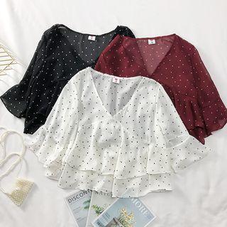 V-neck Dotted Chiffon Crop Top