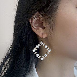 Faux Pearl Rhinestone Square Dangle Earring 1 Pair - Gold - One Size