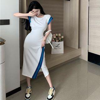 Patchwork Side-slit Midi Dress