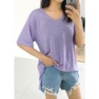 Plus Size - V-neck Linen Blend T-shirt