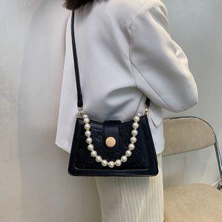 Flower Embossed Faux Pearl Crossbody Bag