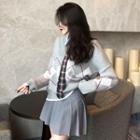 Plain Shirt / Plaid Neck Tie / Argyle Print Sweater / Pleated Mini A-line Skirt / Set