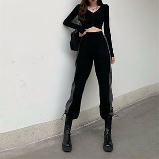 Two-tone Cropped Harem Pants Black & Gray - One Size