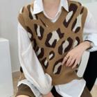 V-neck Leopard Print Sweater Vest