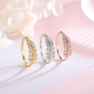 925 Sterling Silver Rhinestone Leaf Ring